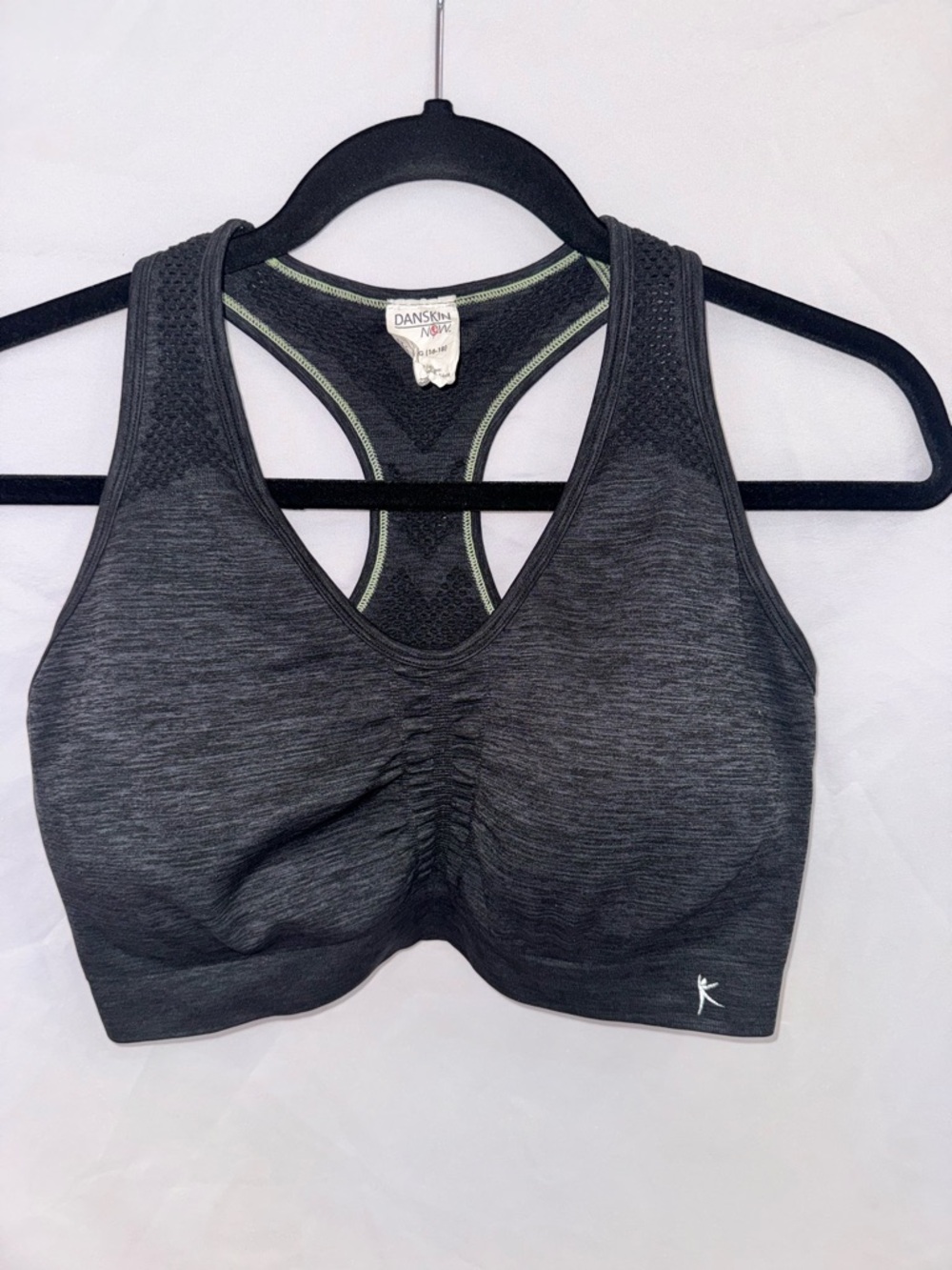 Danskin Charcoal Gray Racerback Sports Bra with Subtle Lime Trim